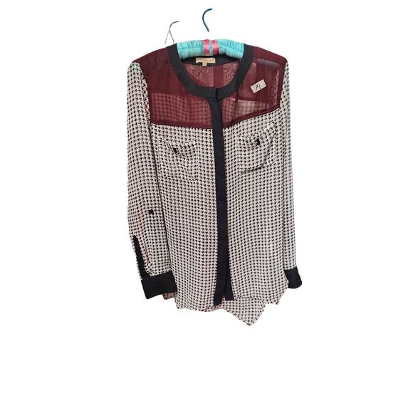 Vintage DEMOCRACY houndstooth blouse Womens size Medium Black Whimsygoth - Picture 2 of 4